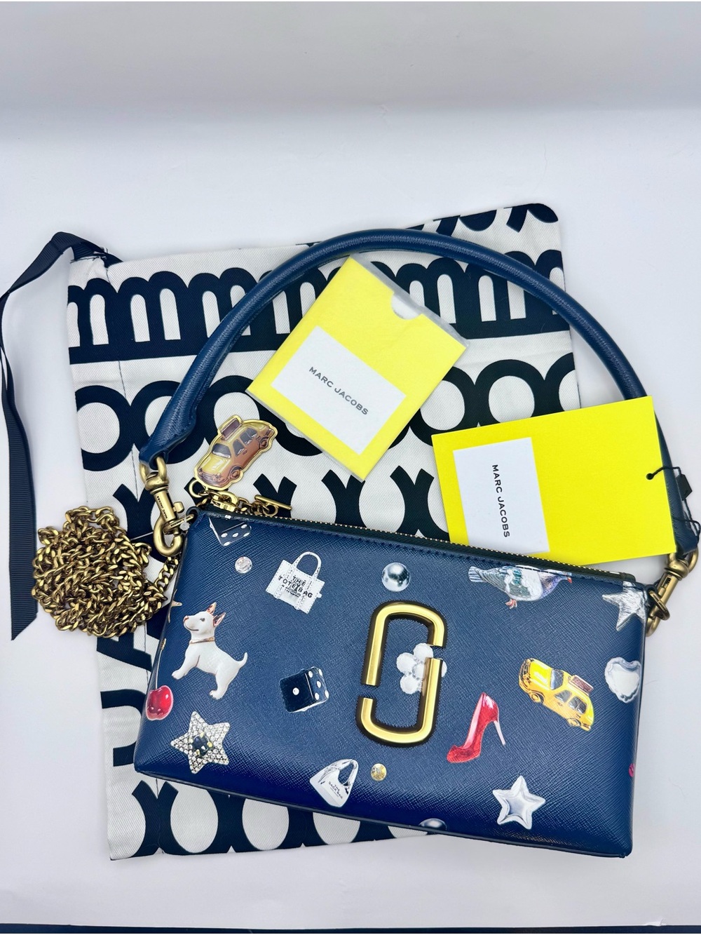 Marc Jacobs Navy Leather Mini Shoulder Bag with Multicolor Charm Accents - Picture 16 of 16